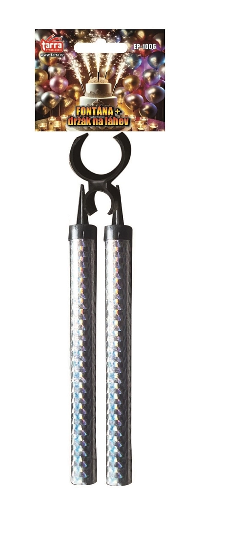 PÁRTY FONTÁNA na dort 15 cm + držák na láhev - 2 ks - STŘÍBRNÁ  4/40/2