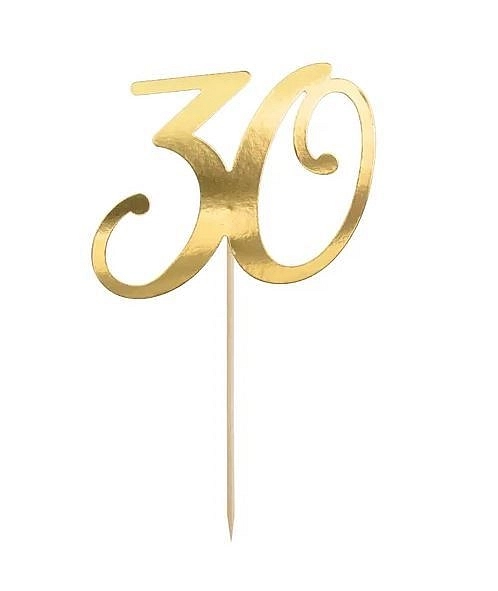 Dekorace - zápich na dort - 30 - narozeniny - Happy birthday - zlatá - 20,5 cm