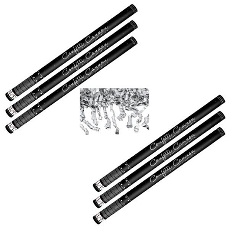 SADA Konfety 80cm - 6ks STŘÍBRNÉ STUŽKY - HOBLINKY METALICKÉ - Silvestr