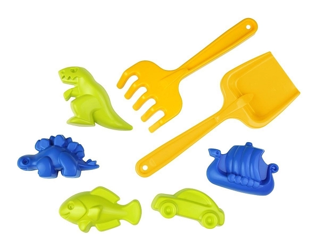 Pískový set, 7-dílný, hrábě+lopatka