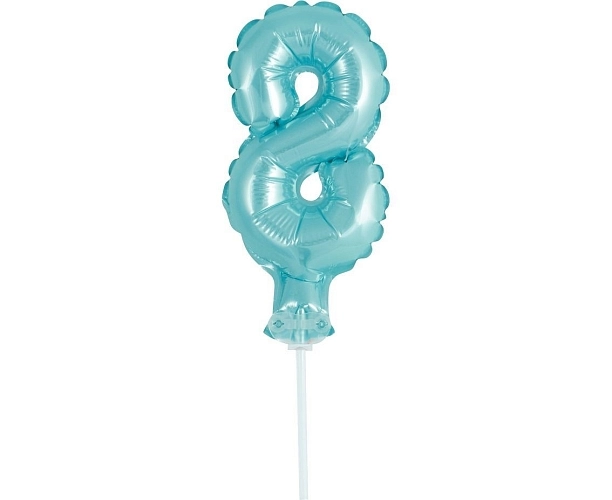 Balón foliový číslice - 8 - SVĚTLE MODRÁ 12,5 cm s držákem