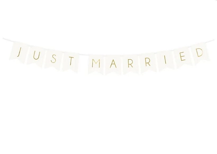 Girlanda Just Married / Novomanželé  - Svatba - bílá - 15 x 155 cm