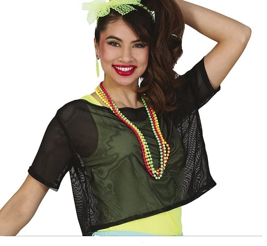 Černé siťované retro tričko - neon - 80.léta - disco