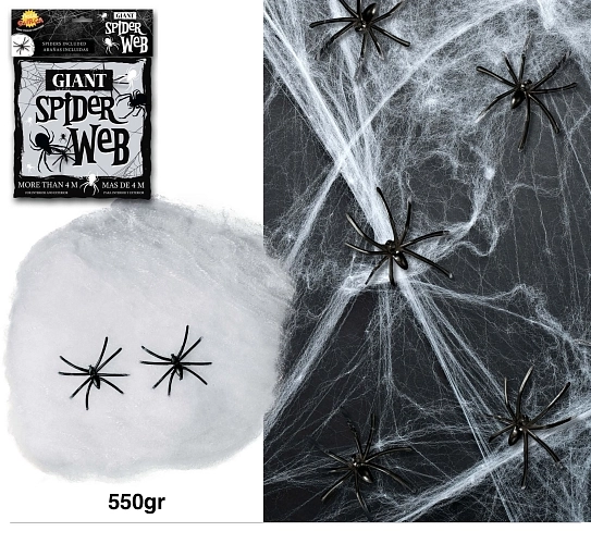 Pavučina bílá 550g + 4 pavouci - Halloween