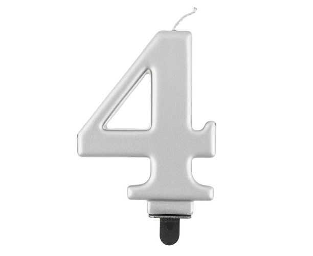 Narozeninová svíčka na dort - 4 - metalická stříbrná - 8 cm