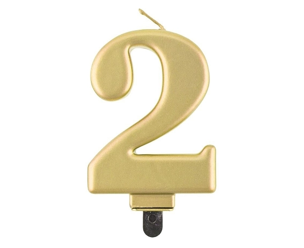 Narozeninová svíčka na dort - 2 - metalická zlatá - 8 cm