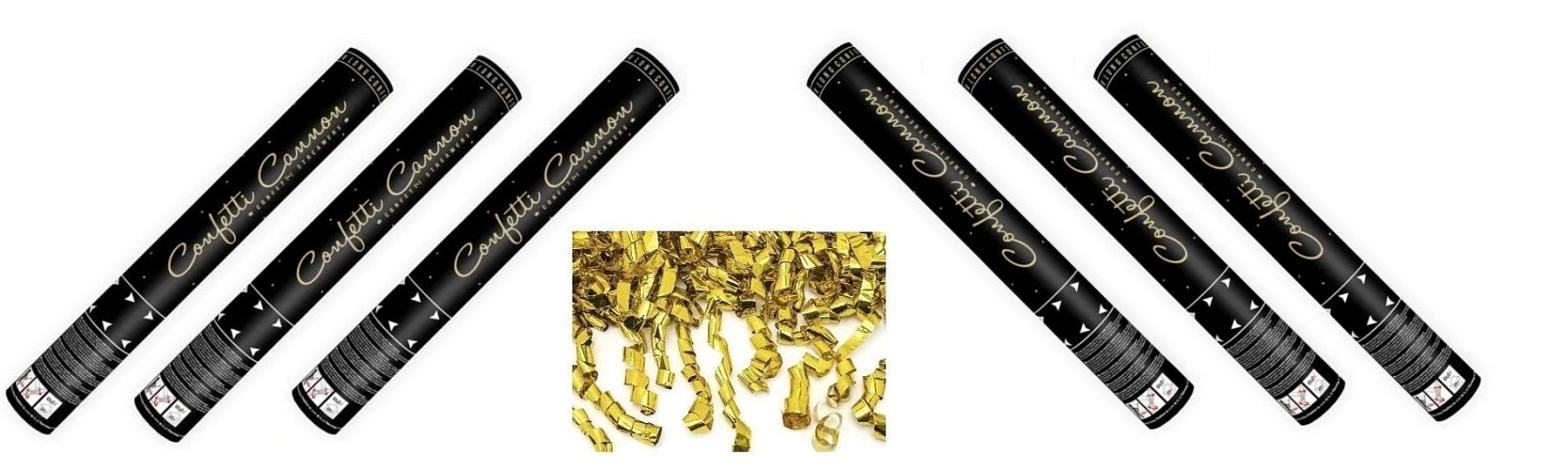 SADA Konfety 40cm - ZLATÉ STUŽKY - HOBLINKY - METALICKÉ - Silvestr - 6 ks