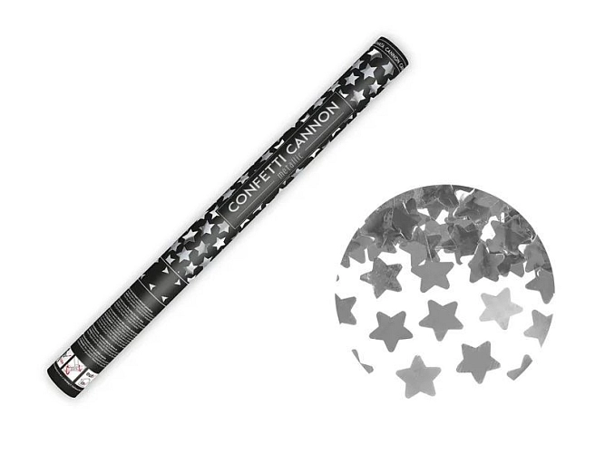 Konfety 60cm - STŘÍBRNÉ METALICKÉ HVĚZDIČKY - Silvestr