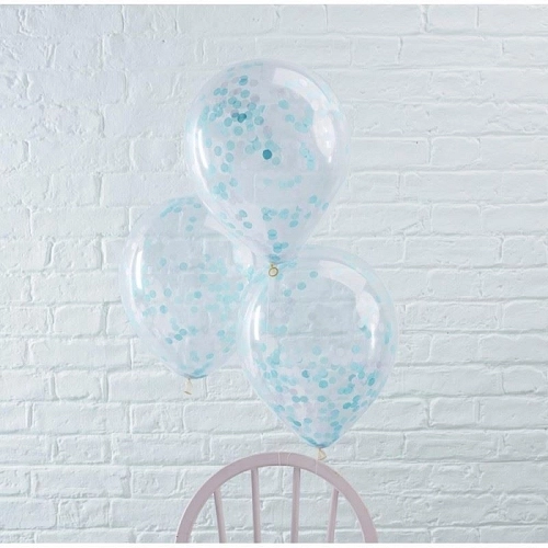 BALÓNKY 30cm - průhledné s modrými konfetami - 6 ks