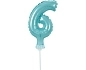 Balón foliový číslice - 6 - SVĚTLE MODRÁ 12,5 cm s držákem