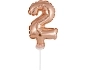 Balón foliový číslice - 2 - RŮŽOVO ZLATÁ - ROSE GOLD 12,5 cm s držákem